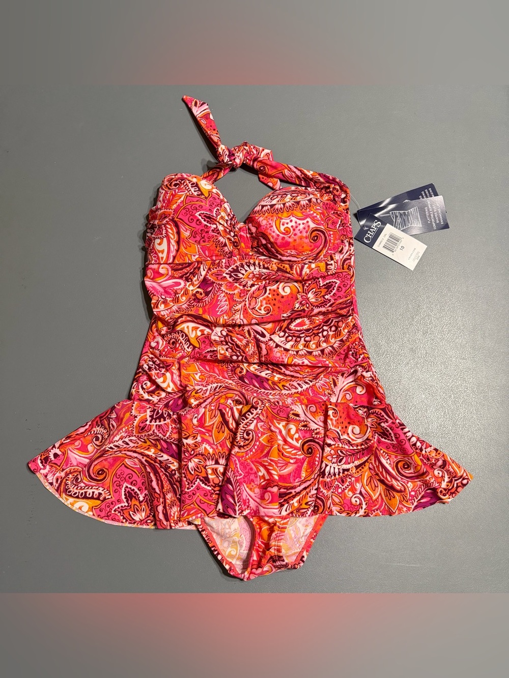 NWT Chaps Pink Paisley Skirted One-Piece Swimsuit Size 10 (MSRP $88)
